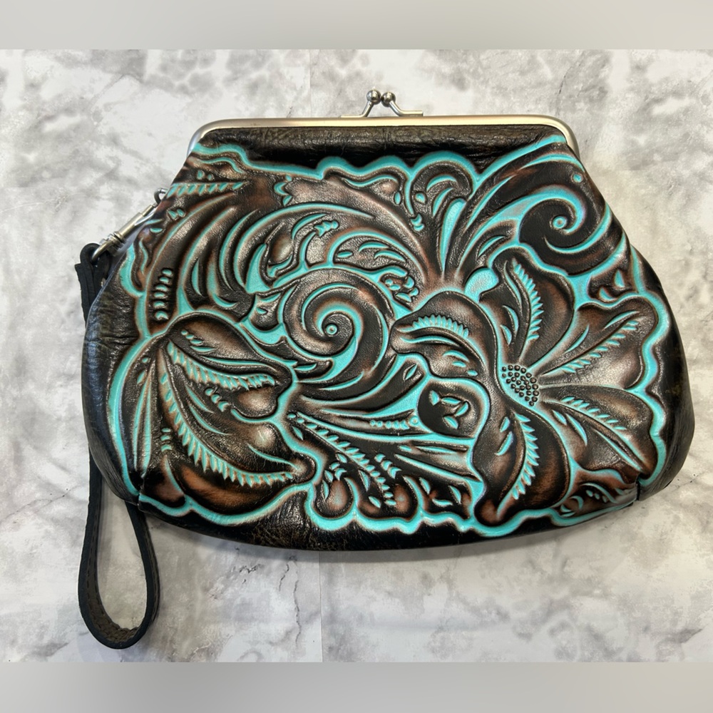 Patricia Nash Turquoise-Accented Leather Wristlet Clutch